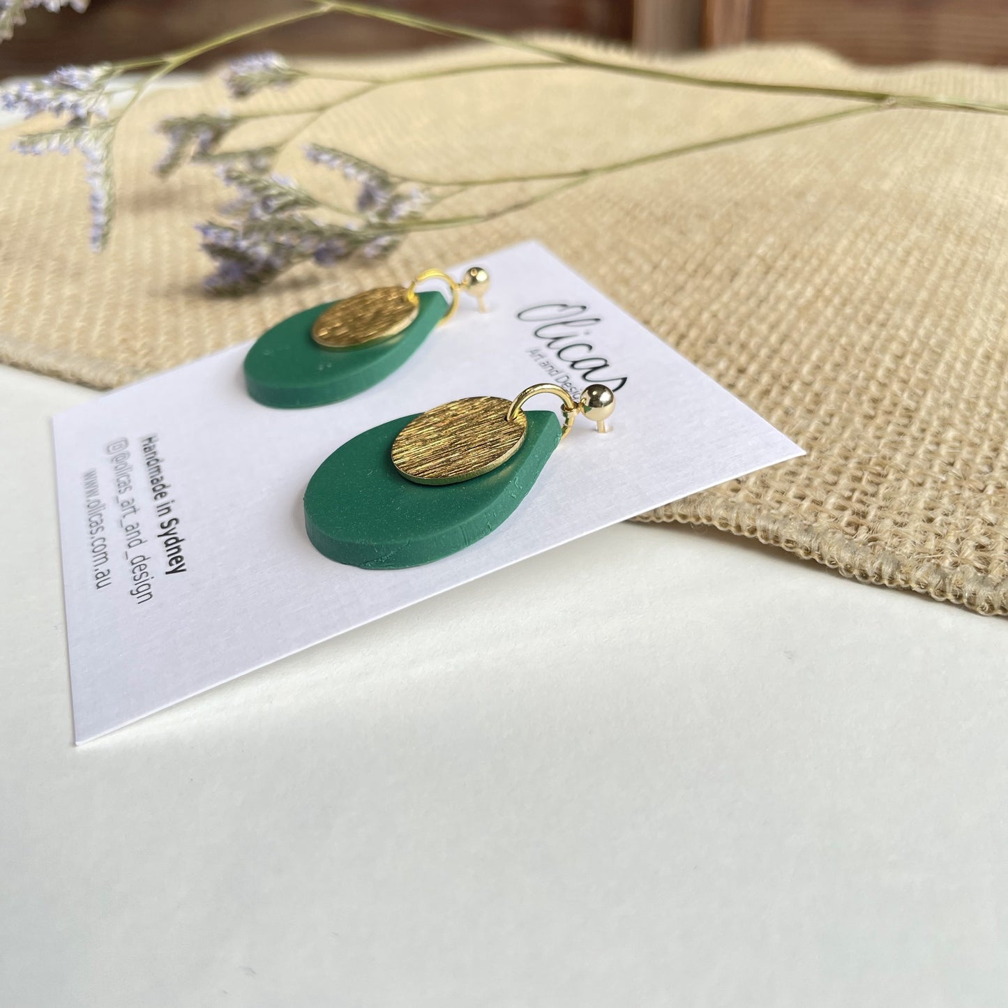 Coco Ball Stud Dangles in Forest Green