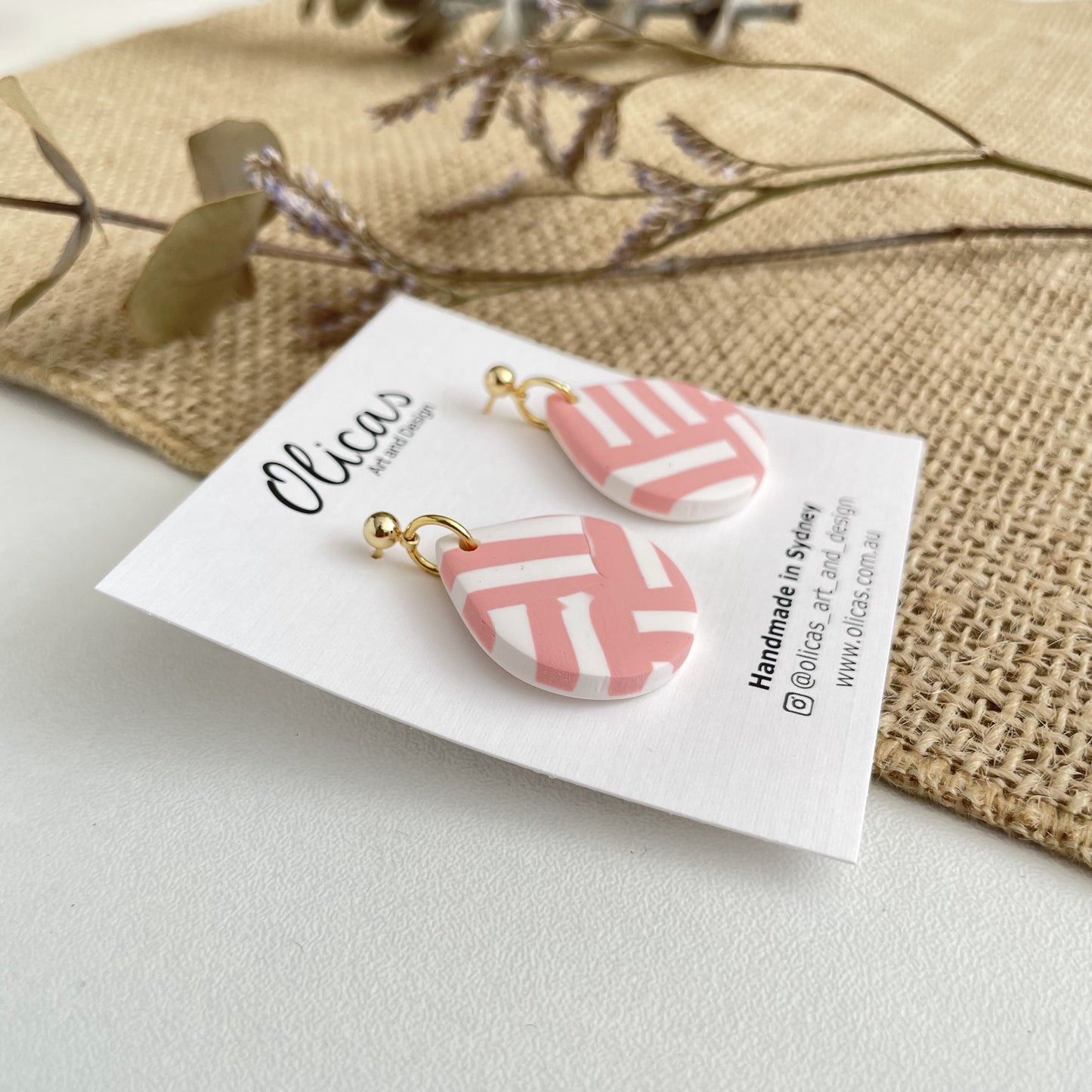 Bella Dangles in Salmon Pink Geo Pattern