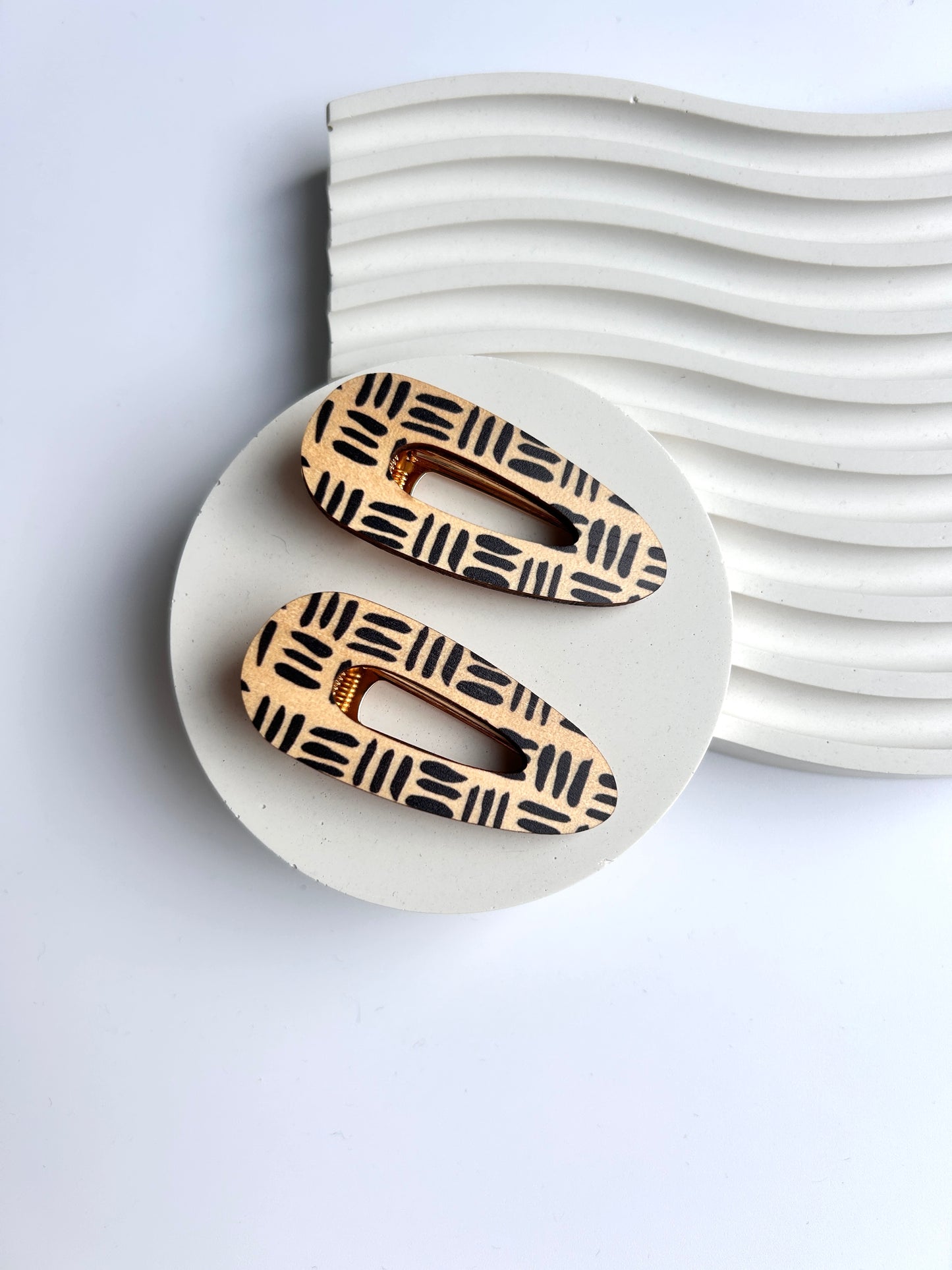 Wooden Hair Clips - Geometric Black