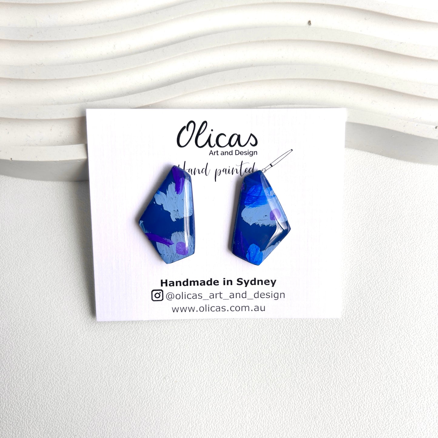 Anita Studs in hand painted 'Moonlit Reef'