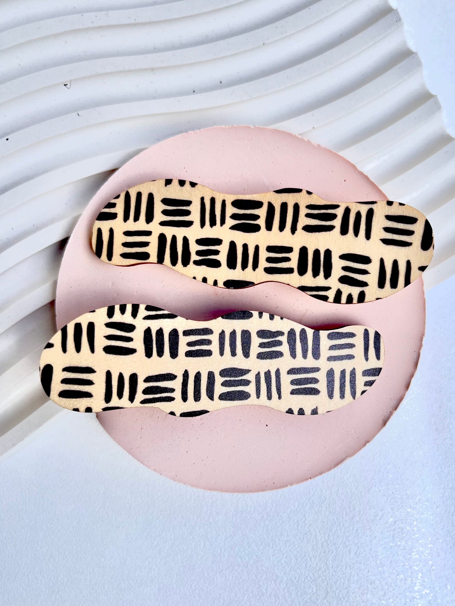 Wooden Hair Clips - in Geometric Black