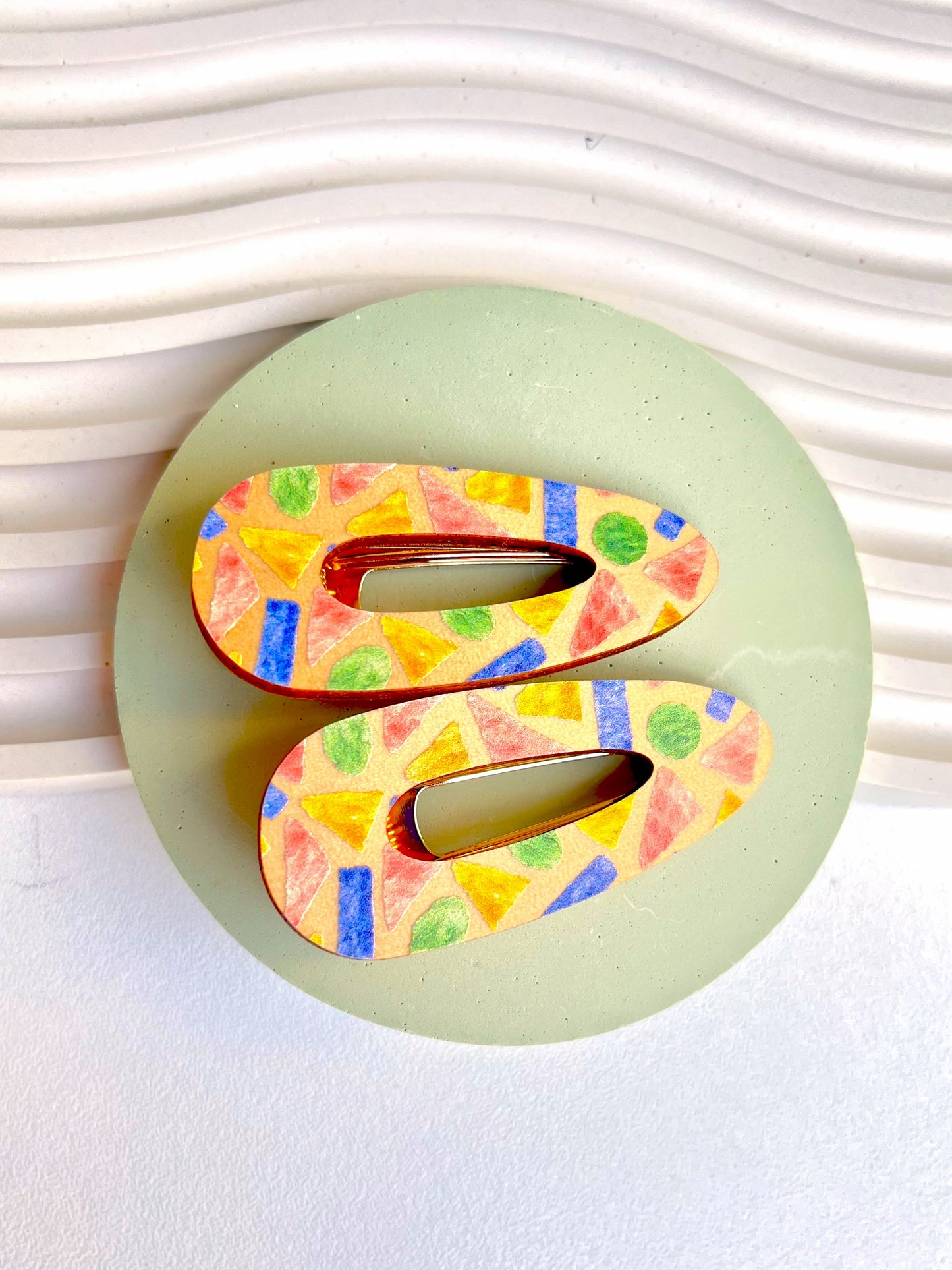 Wooden Hair Clips - in Multicolour terrazo