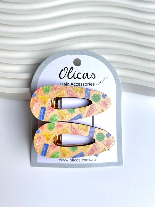 Wooden Hair Clips - Multicolour terrazo