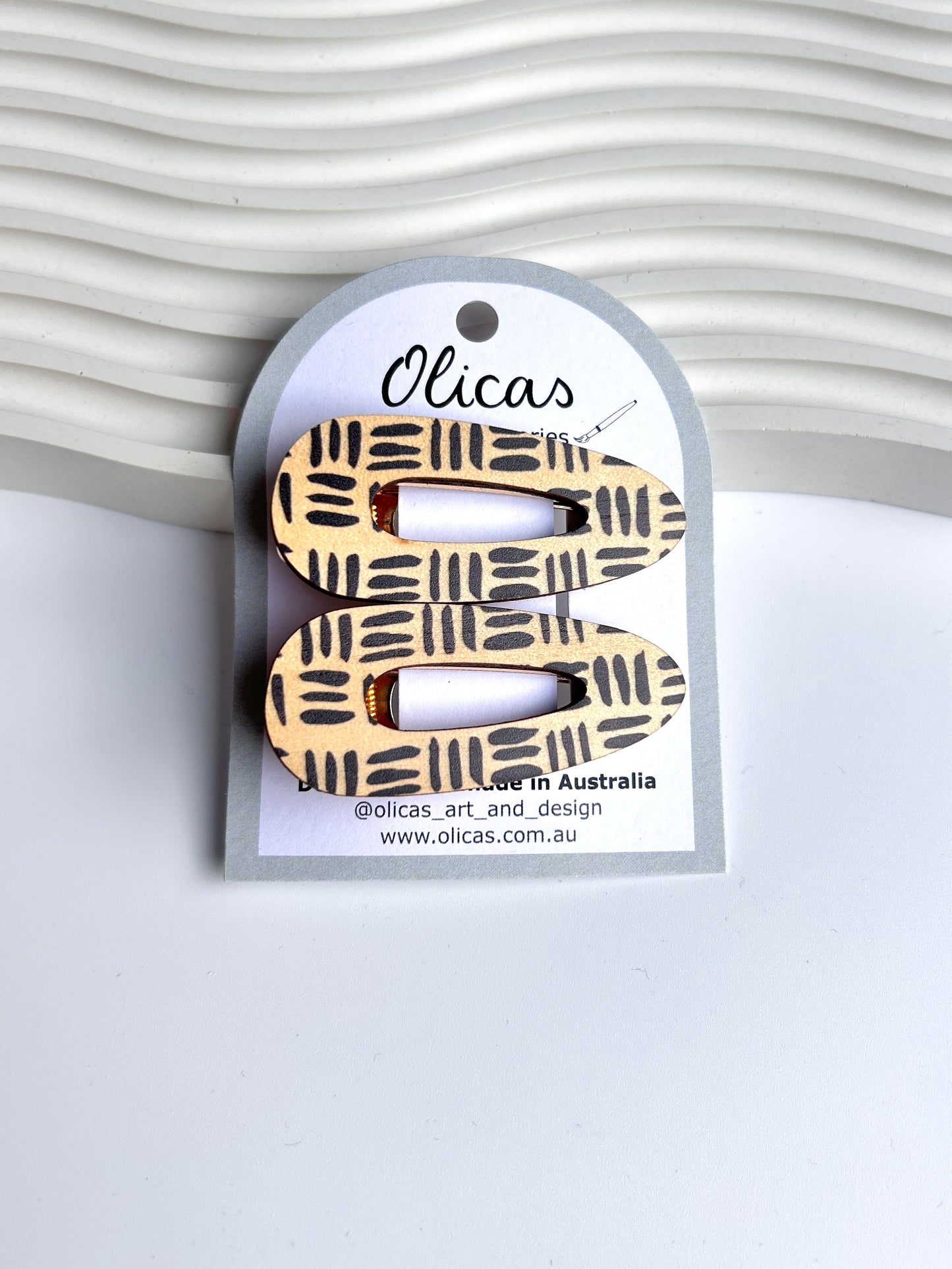 Wooden Hair Clips - Geometric Black
