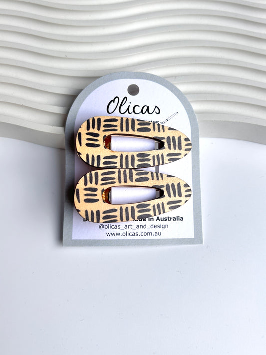 Wooden Hair Clips - Geometric Black