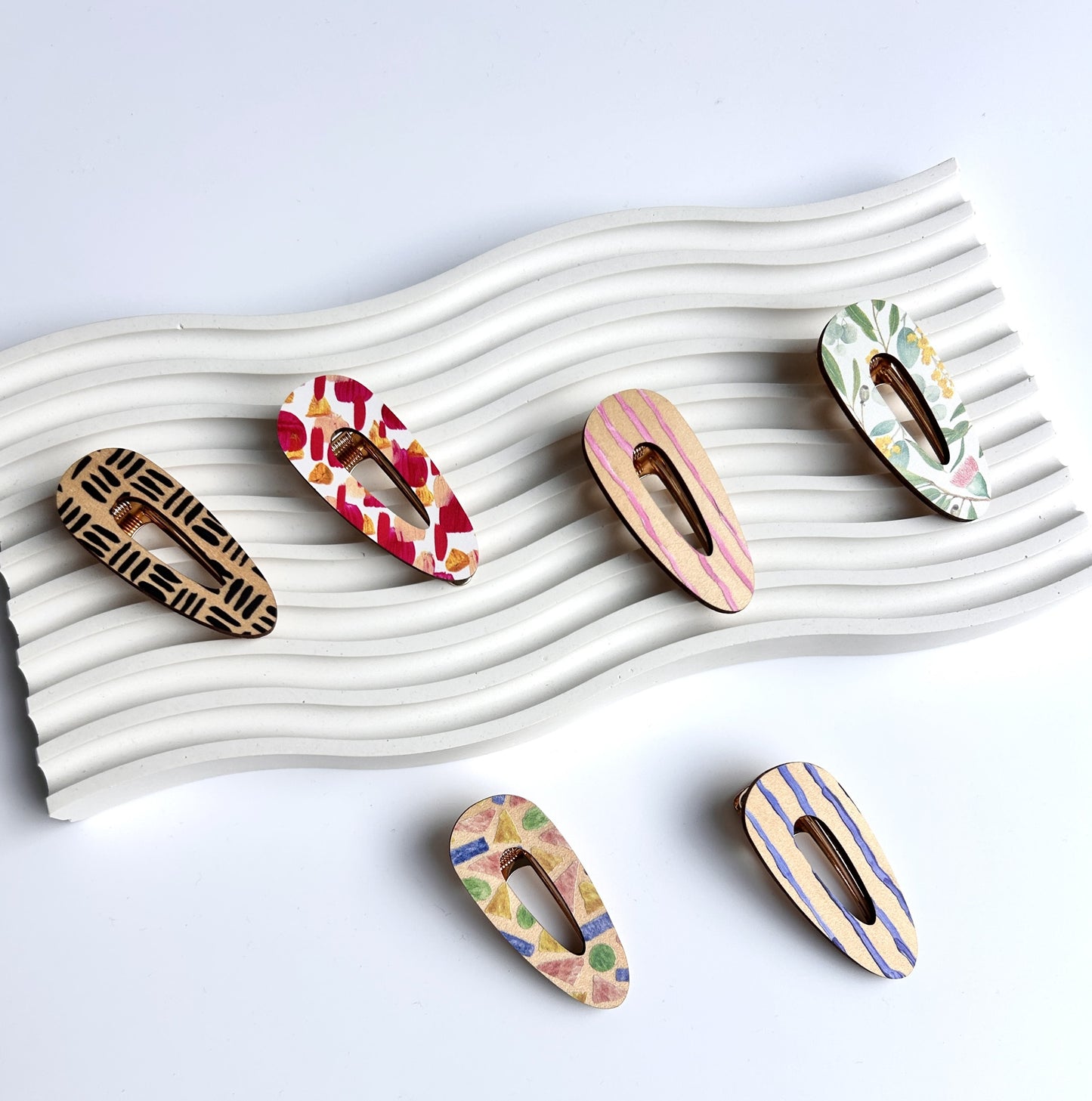 Wooden Hair Clips - Red Brushstrokes