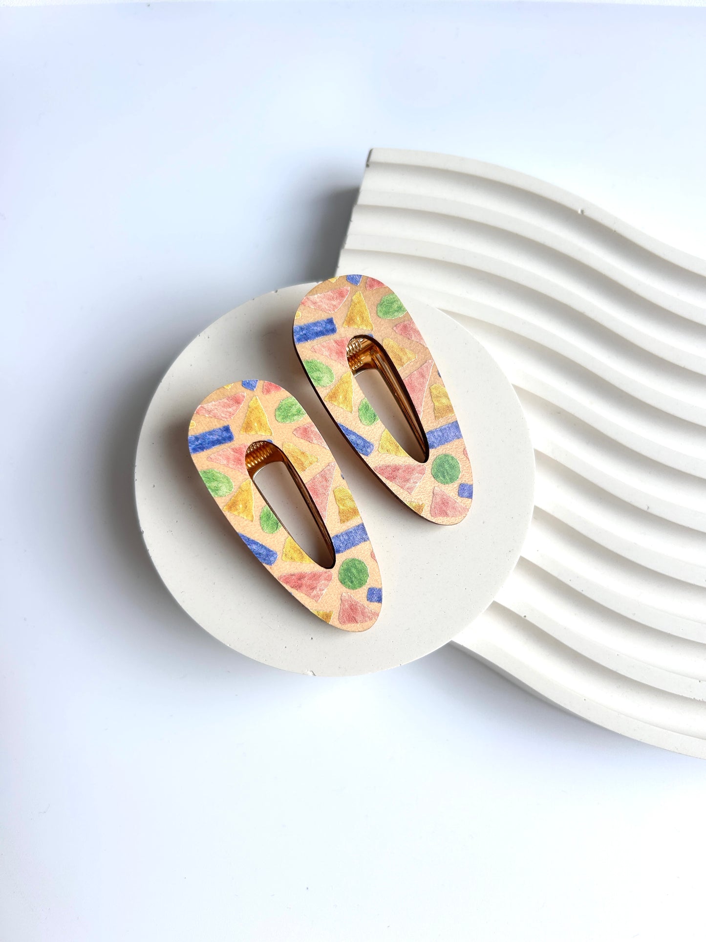 Wooden Hair Clips - Multicolour terrazo