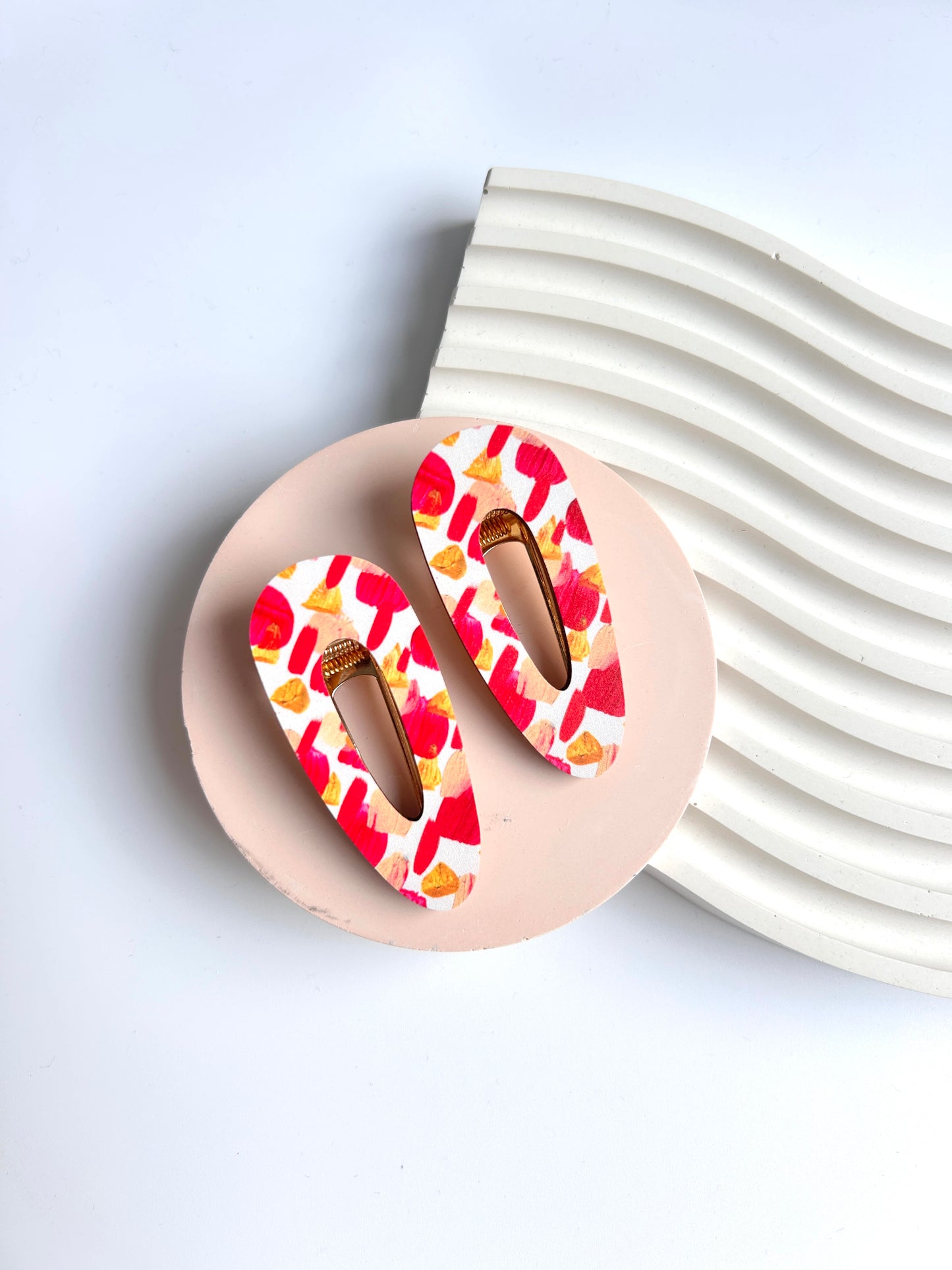 Wooden Hair Clips - Red Brushstrokes