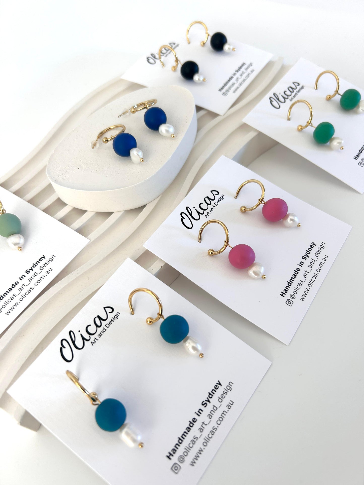 Tilly Dangles with Fresh Pearls in Block Colours