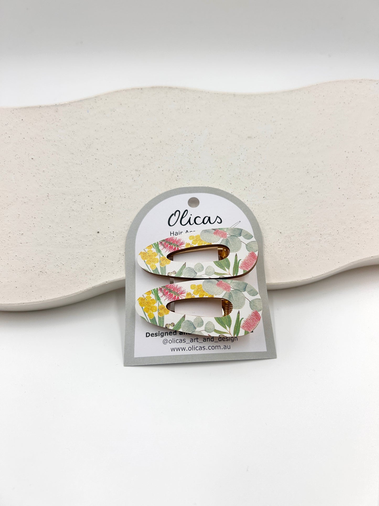 Wooden Hair Clips - in Australian Flora