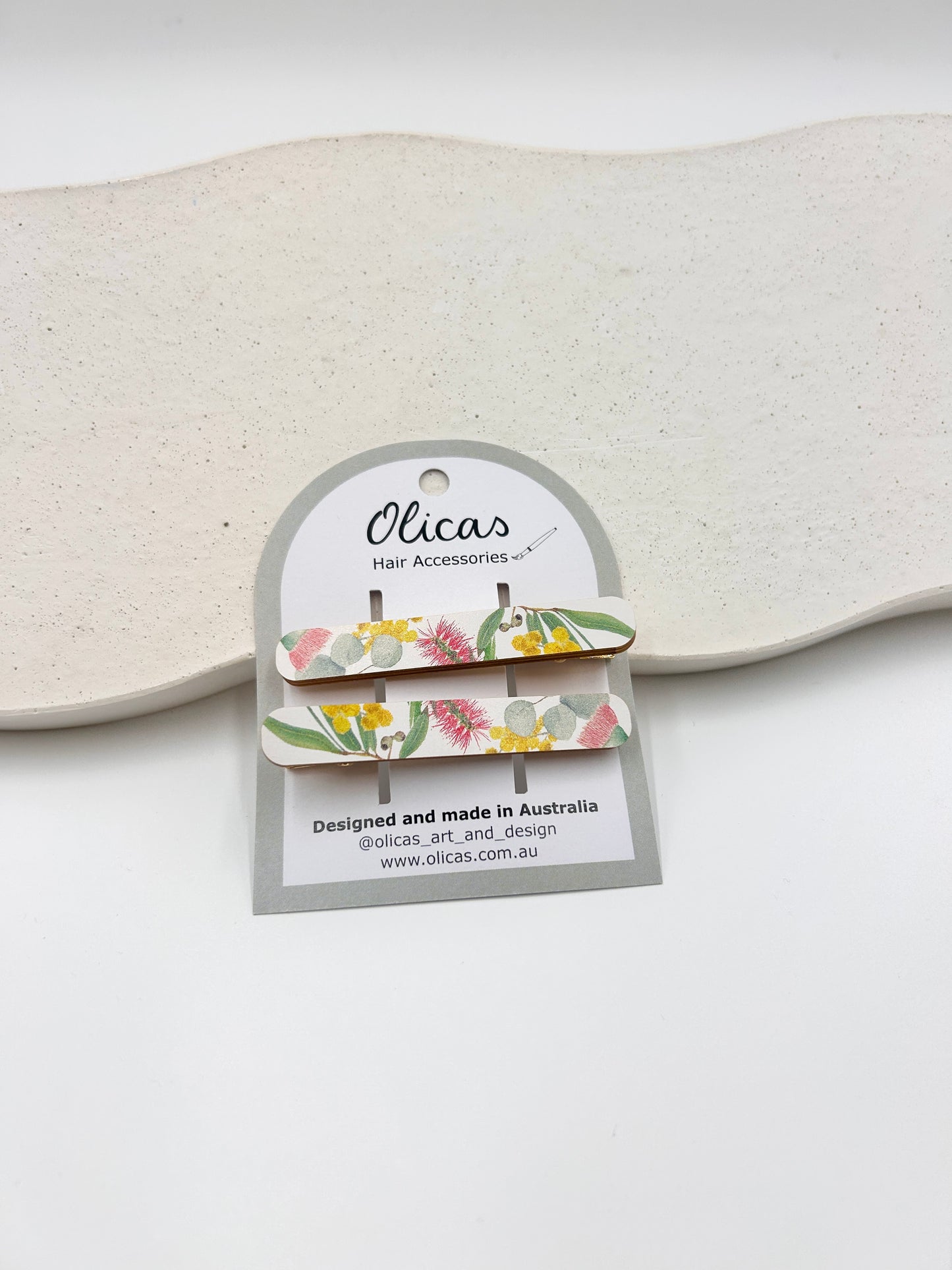 Wooden Hair Clips - in Australian Flora