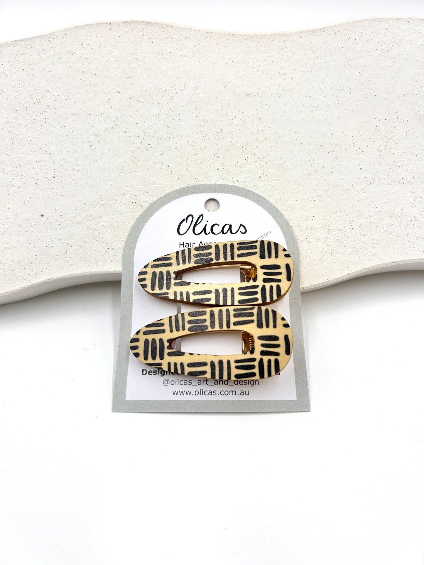 Wooden Hair Clips - in Geometric Black