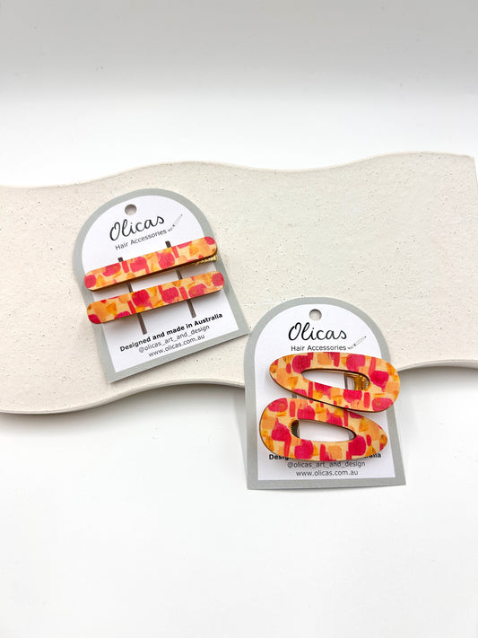 Wooden Hair Clips - Red Brushstrokes