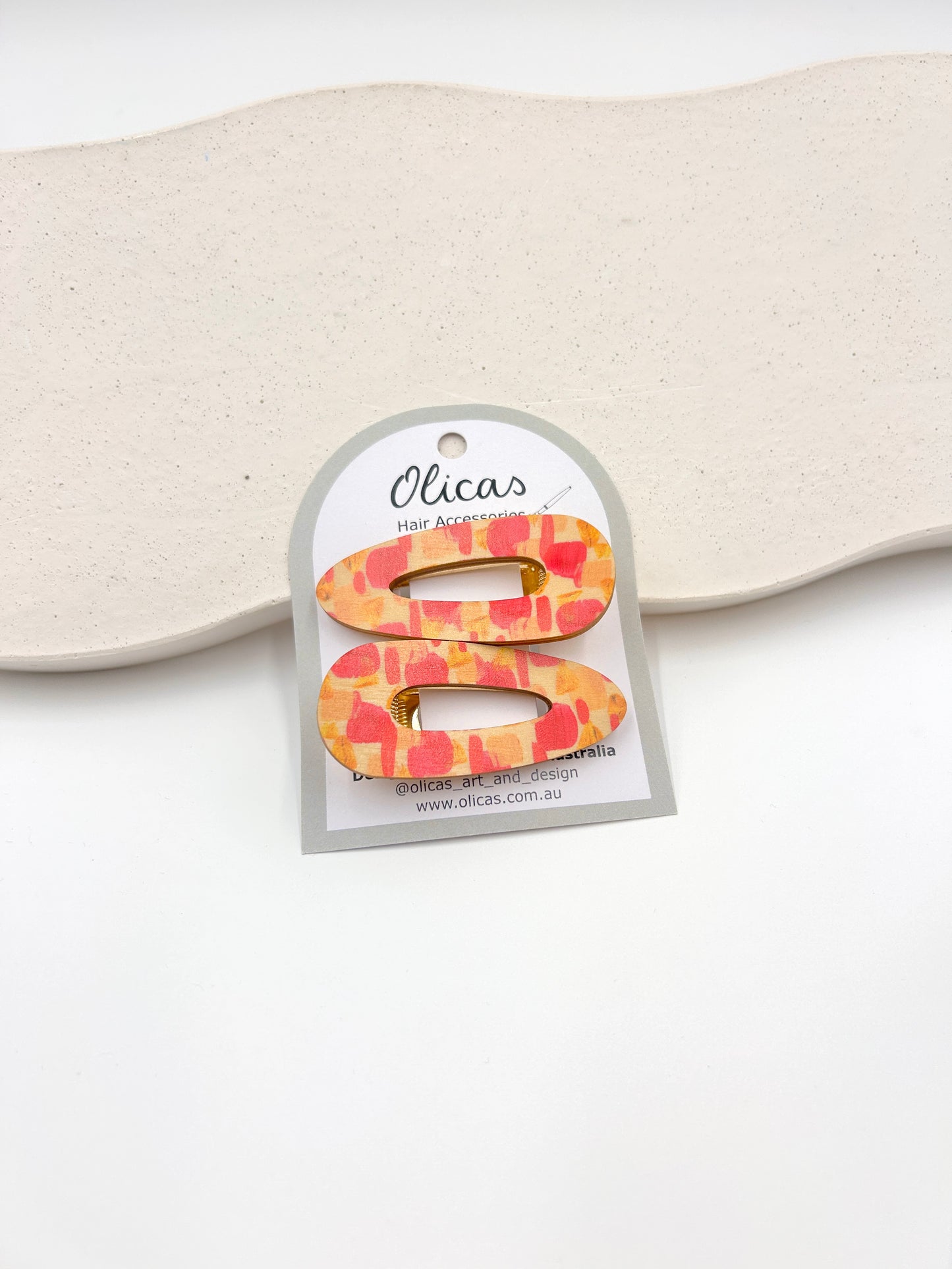 Wooden Hair Clips - Red Brushstrokes