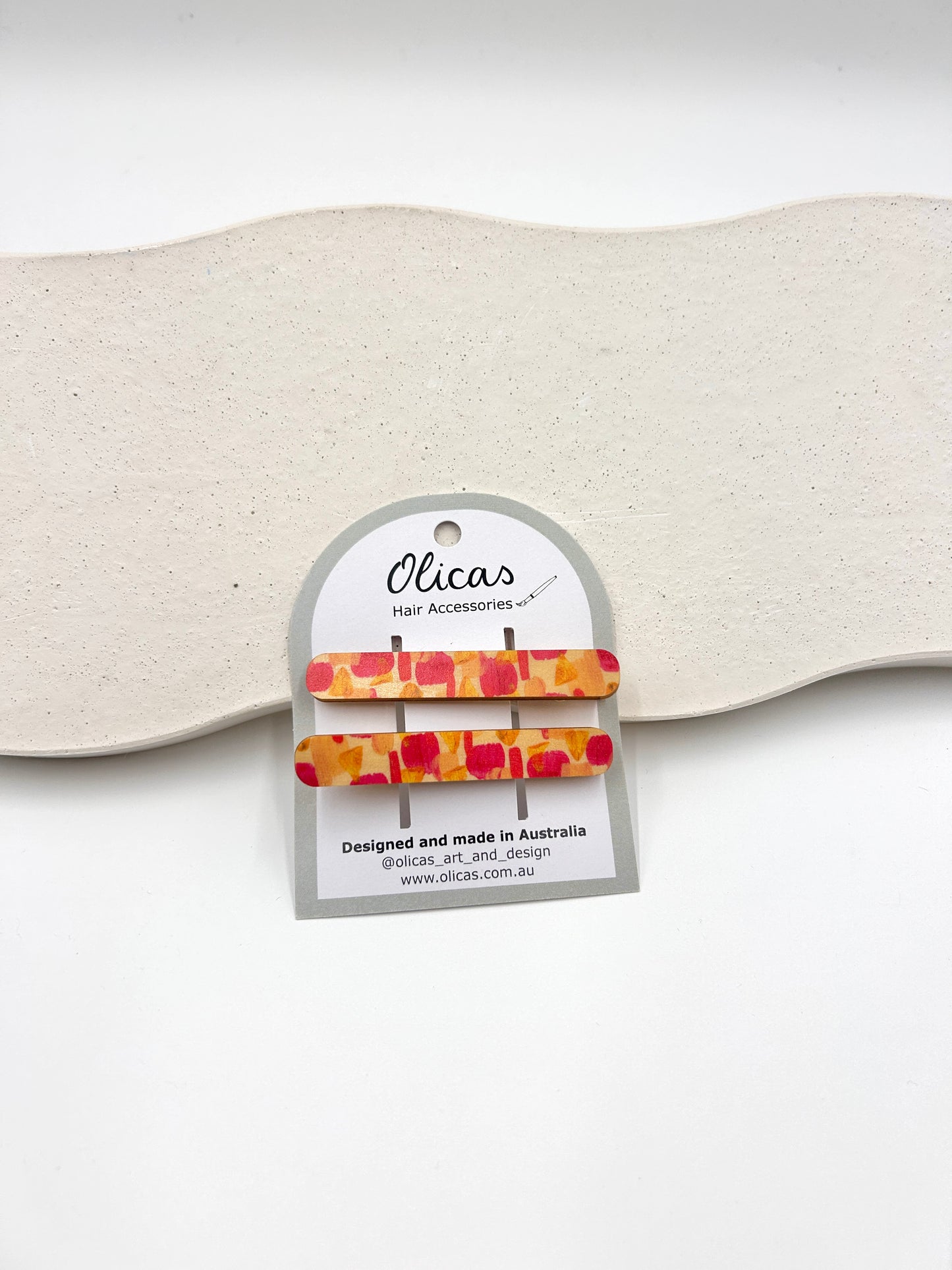 Wooden Hair Clips - Red Brushstrokes