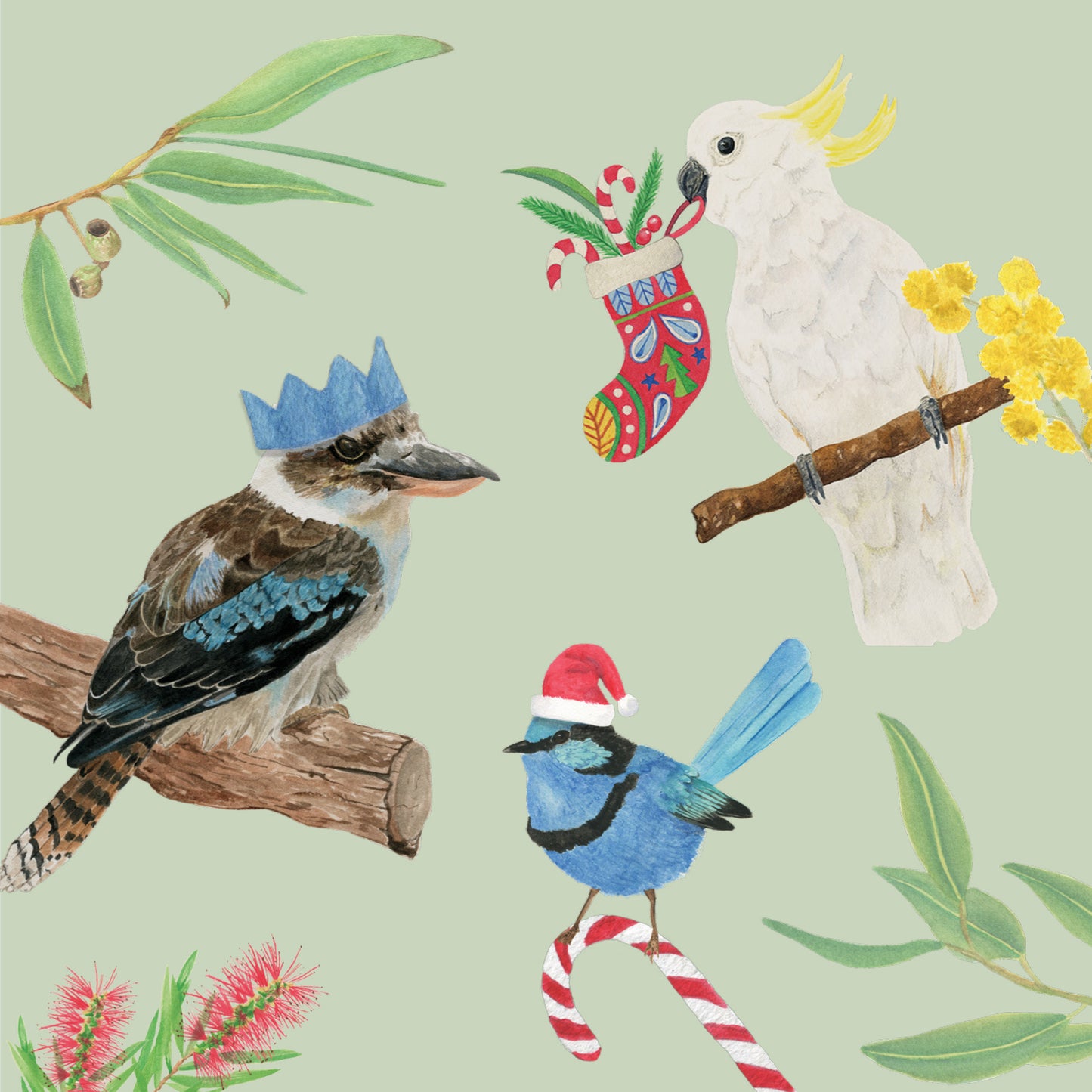 Watercolour Christmas Card - Three Birds Christmas Party
