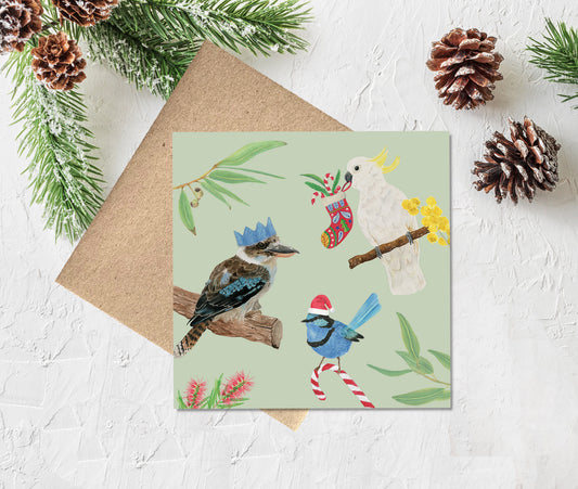Watercolour Christmas Card - Three Birds Christmas Party