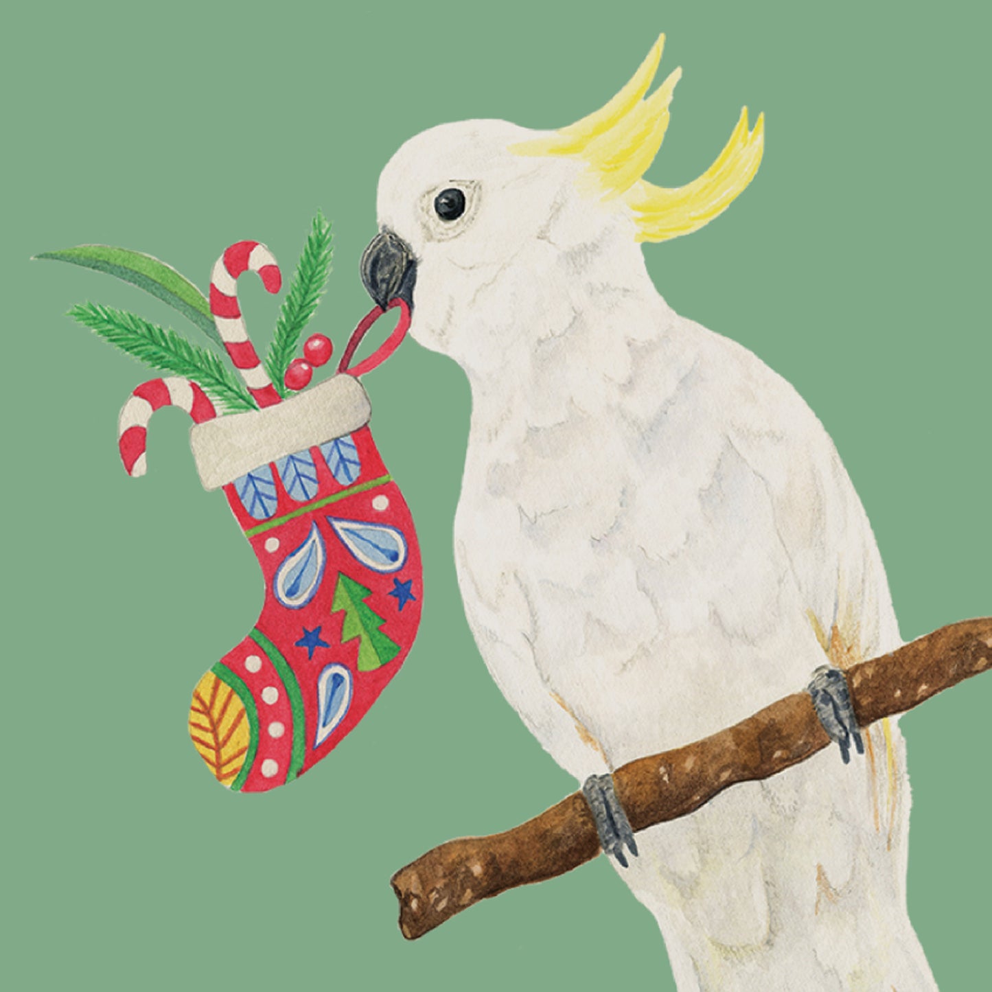 Watercolour Christmas Card - Cockatoo