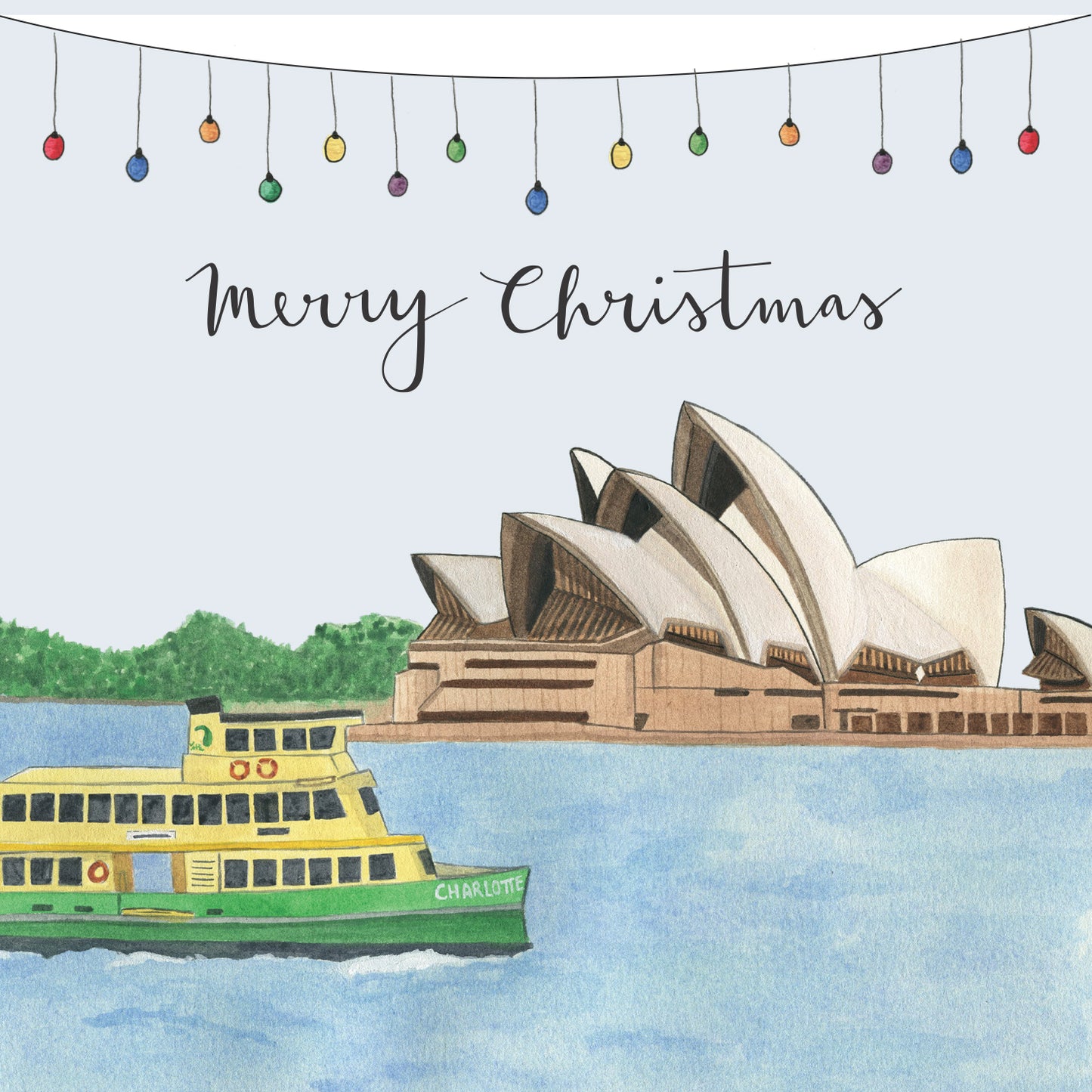 Watercolour Christmas Card - Opera House and Ferry