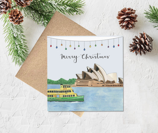 Watercolour Christmas Card - Opera House and Ferry