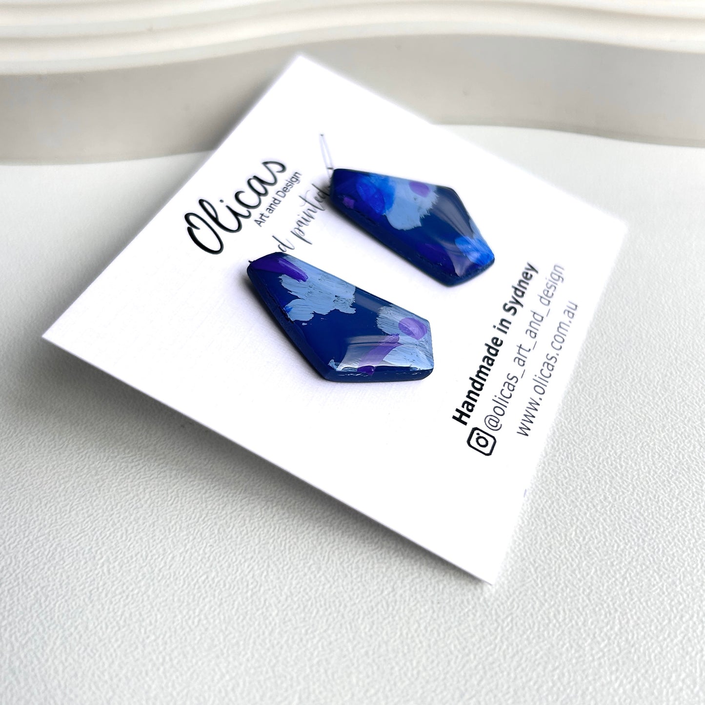Anita Studs in hand painted 'Moonlit Reef'