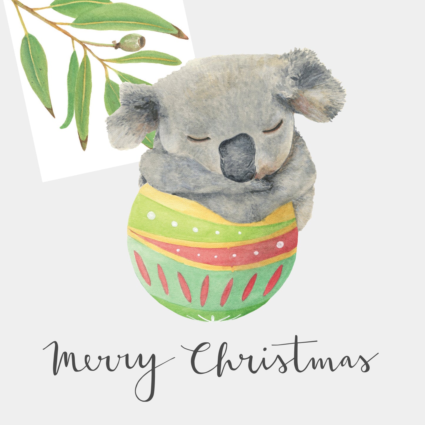 Watercolour Christmas Card - Koala & Bauble