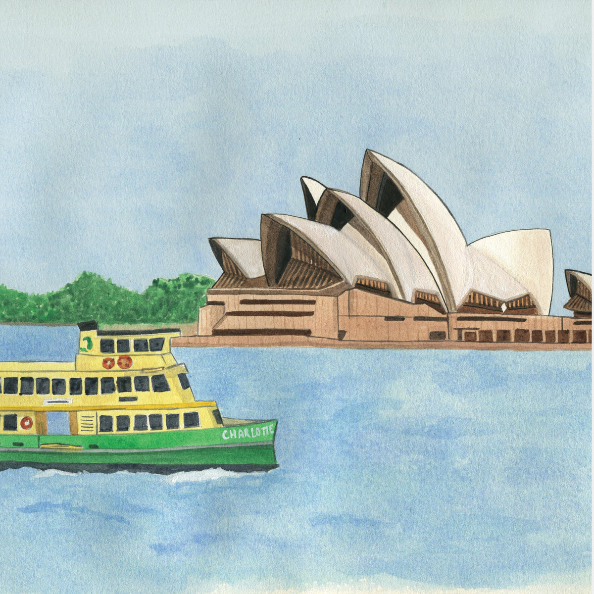 Watercolour Greeting Card - Opera House & Ferry