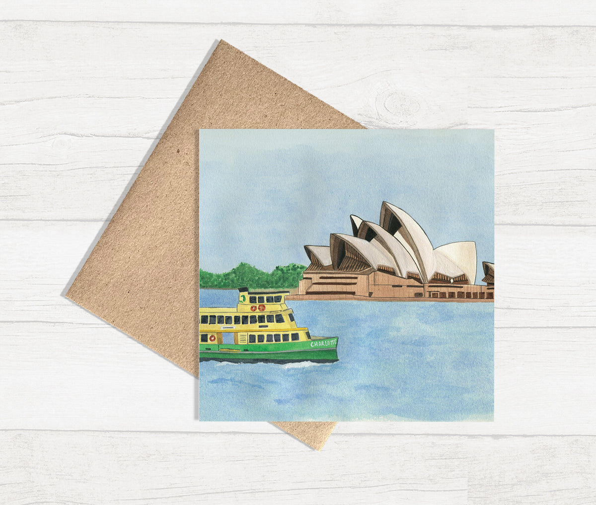 Watercolour Greeting Card - Opera House & Ferry