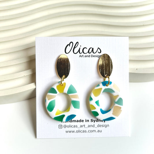 Emma Dangles in Textured Teal with Gold plated Top