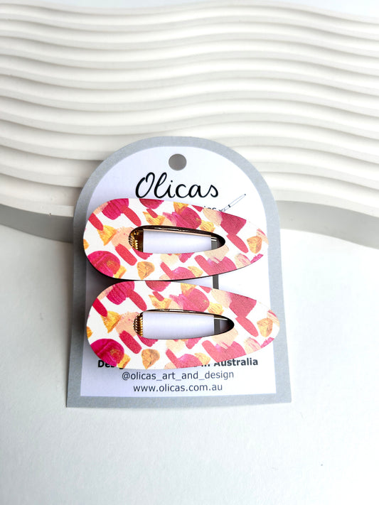 Wooden Hair Clips - Red Brushstrokes
