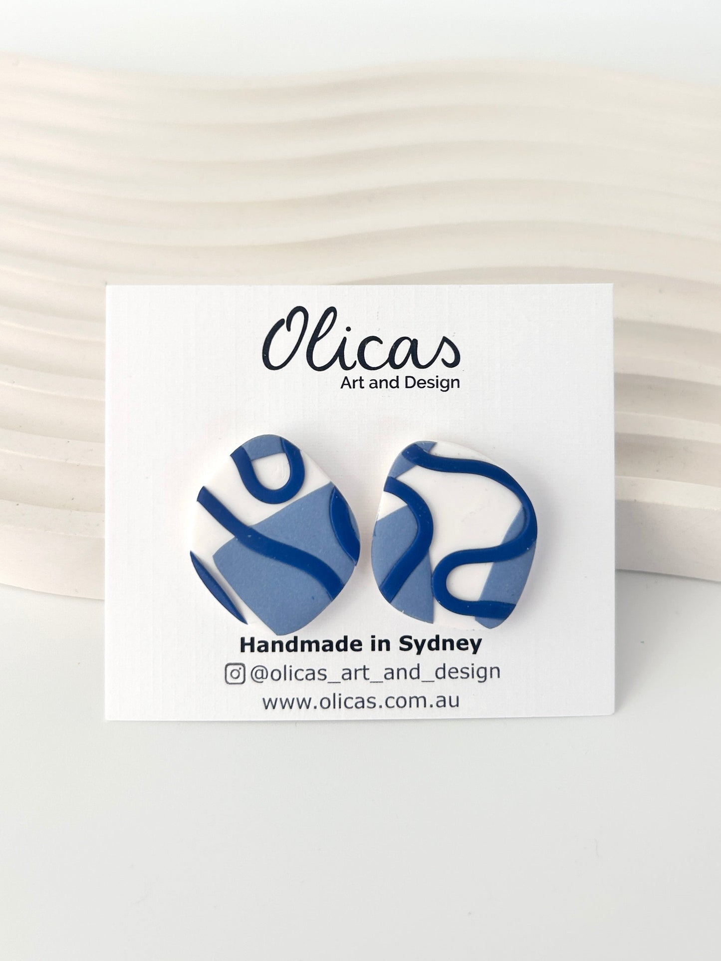 Adie Studs in Blue Wiggles Pattern