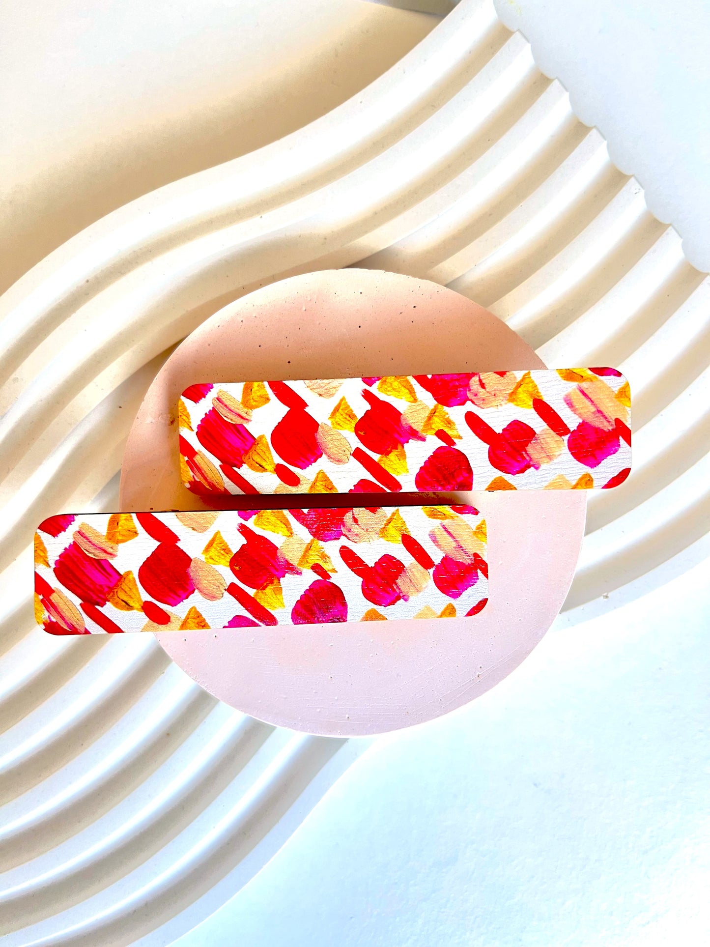 Wooden Hair Clips - Red Brushstrokes