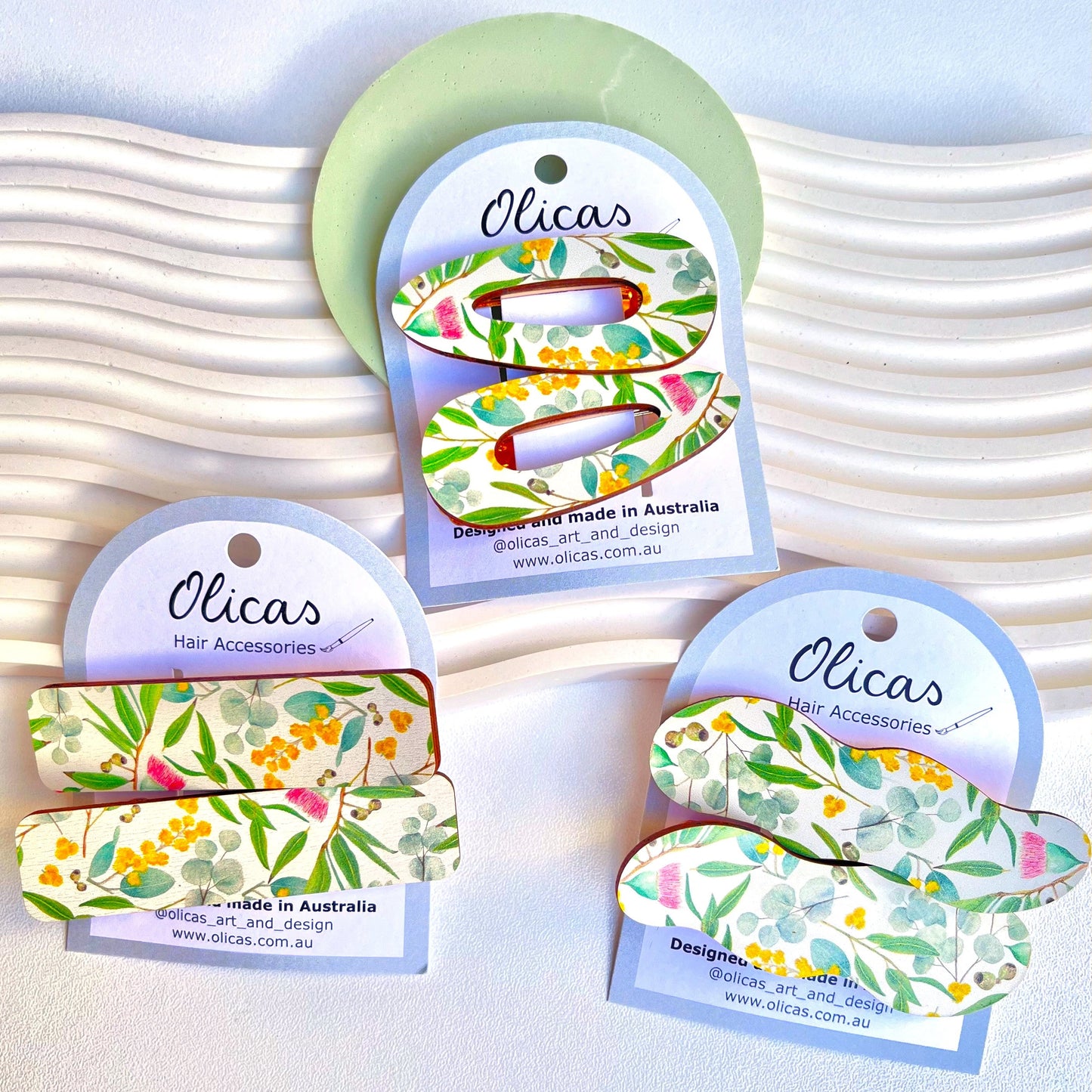 Wooden Hair Clips - in Australian Flora