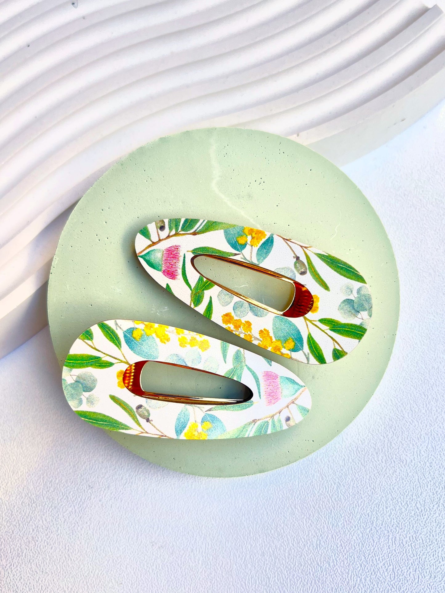 Wooden Hair Clips - in Australian Flora