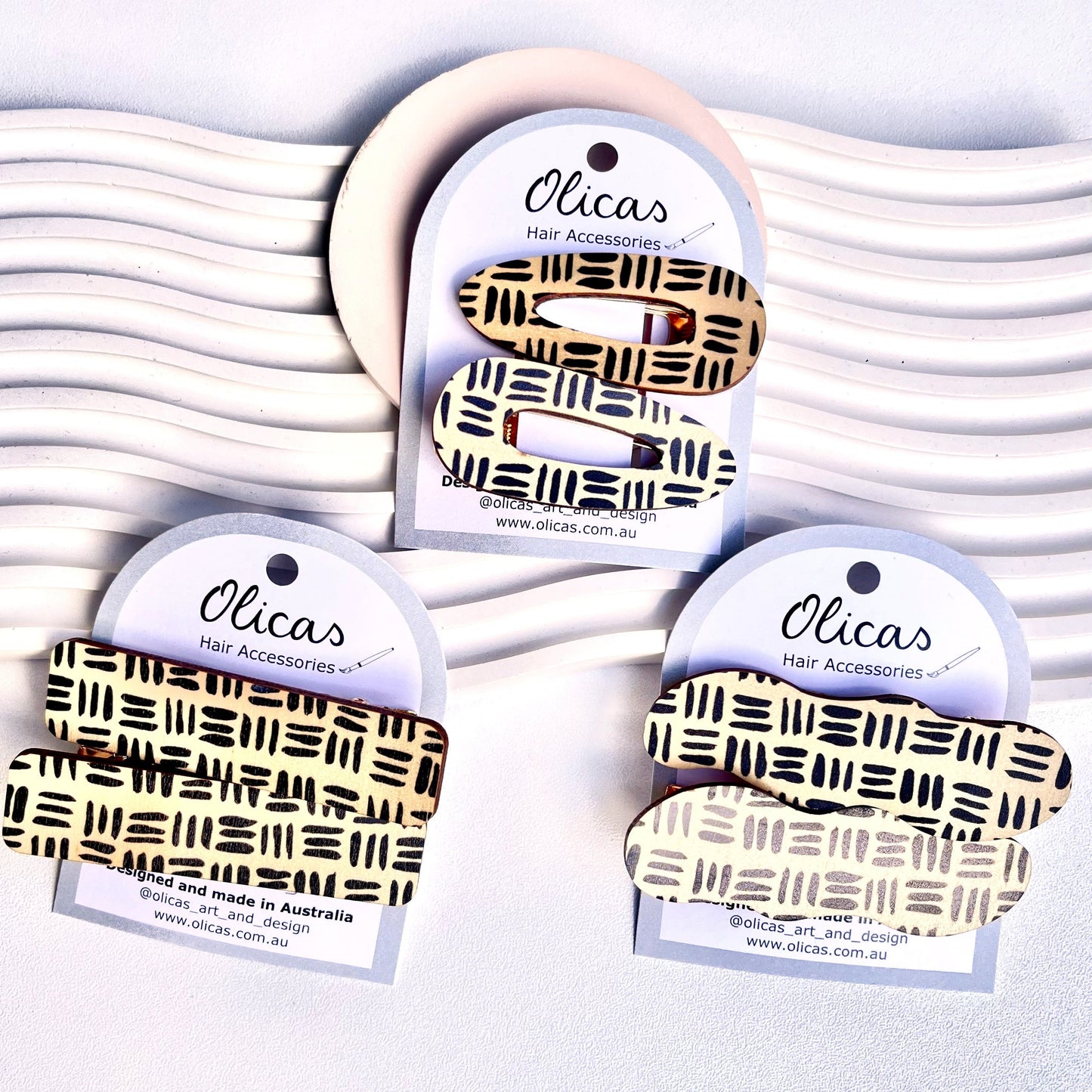 Wooden Hair Clips - in Geometric Black