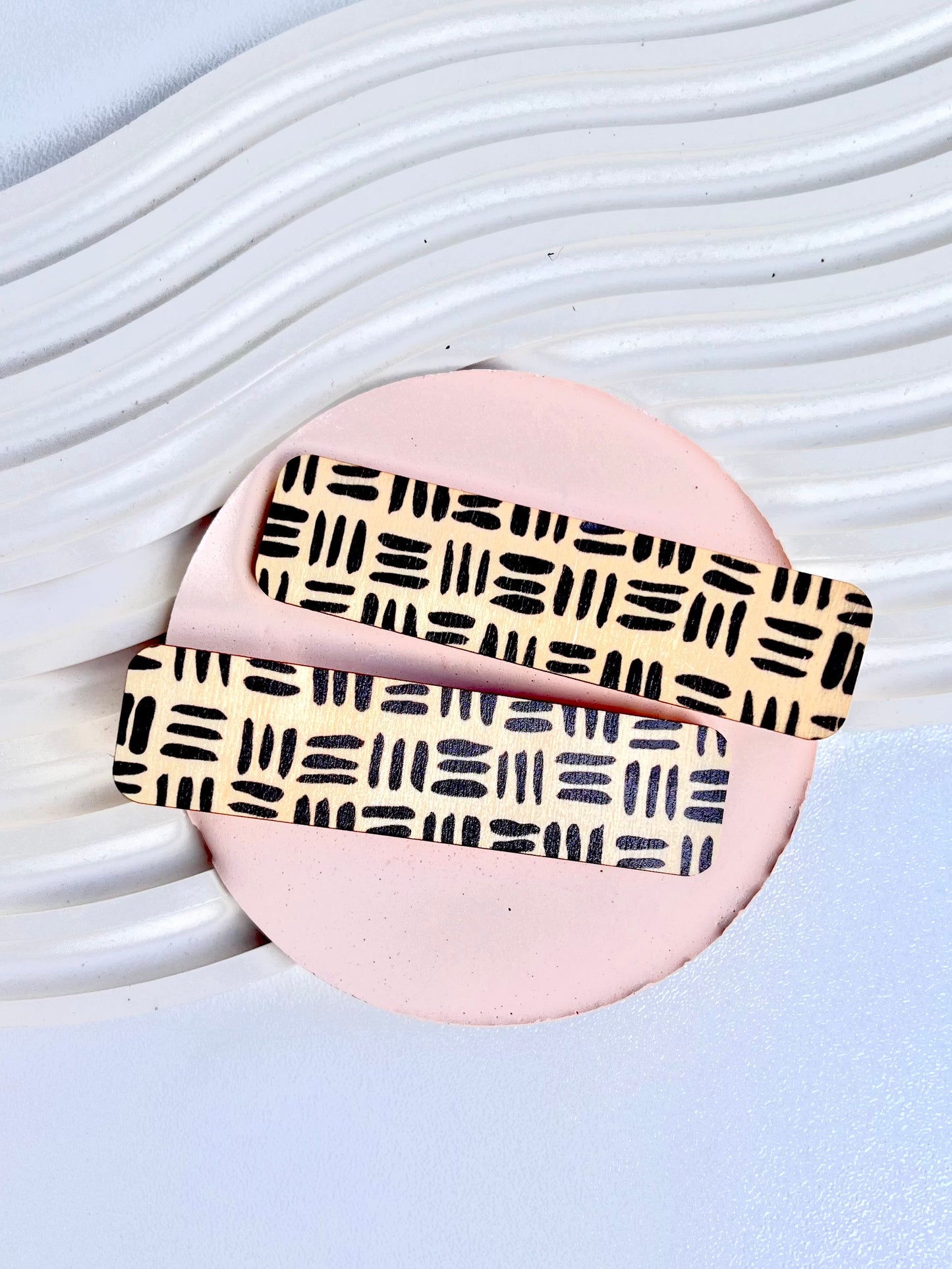 Wooden Hair Clips - in Geometric Black
