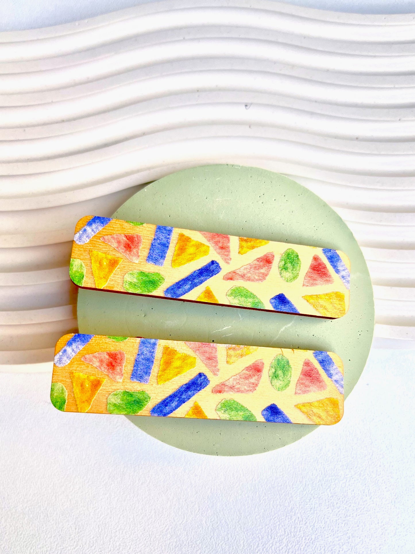 Wooden Hair Clips - in Multicolour terrazo