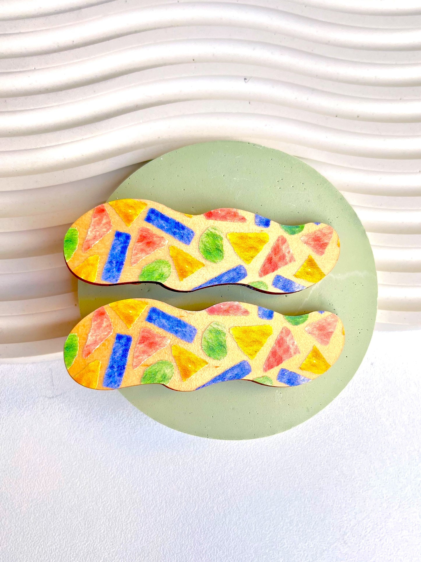 Wooden Hair Clips - in Multicolour terrazo