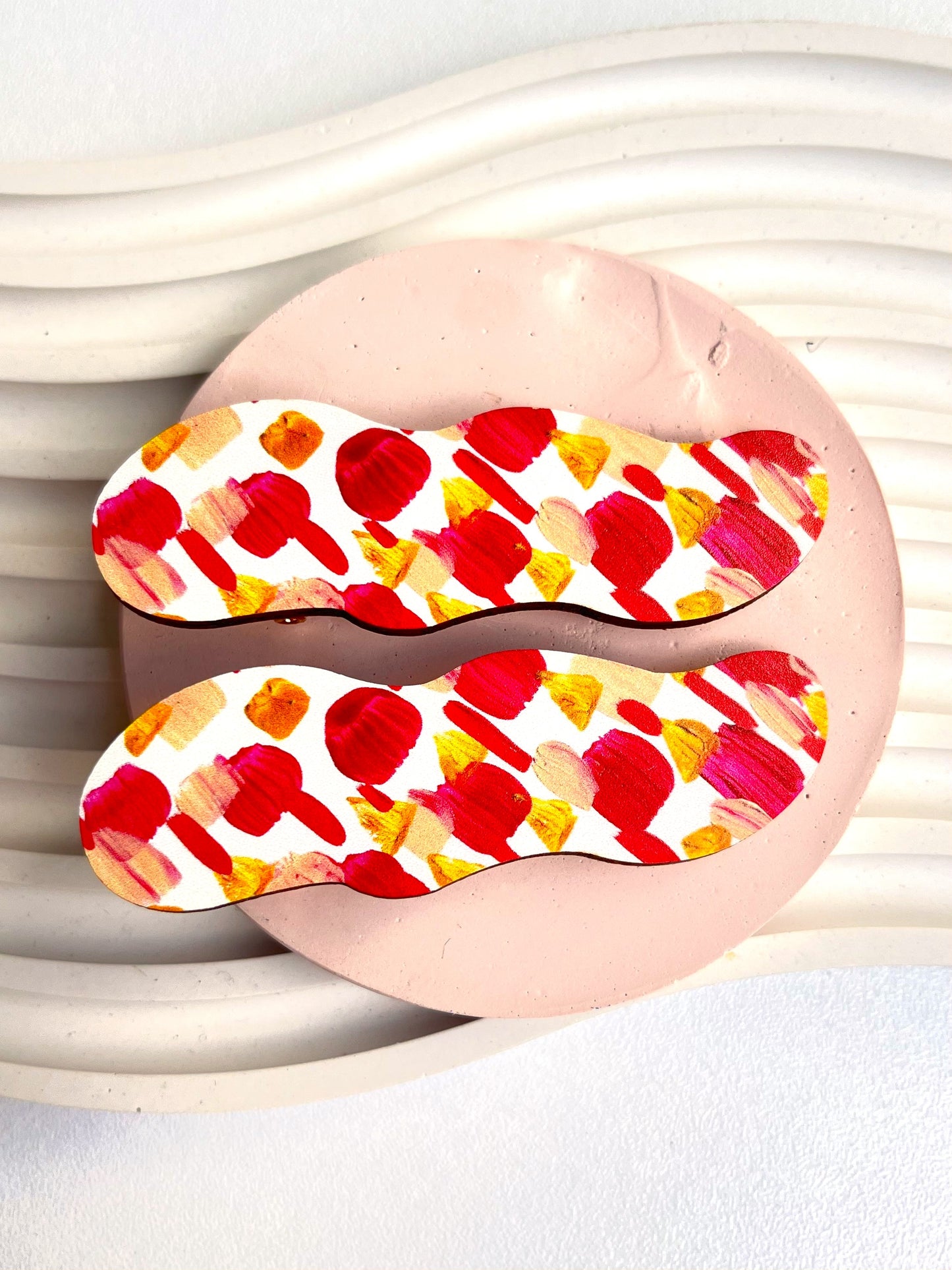 Wooden Hair Clips - Red Brushstrokes
