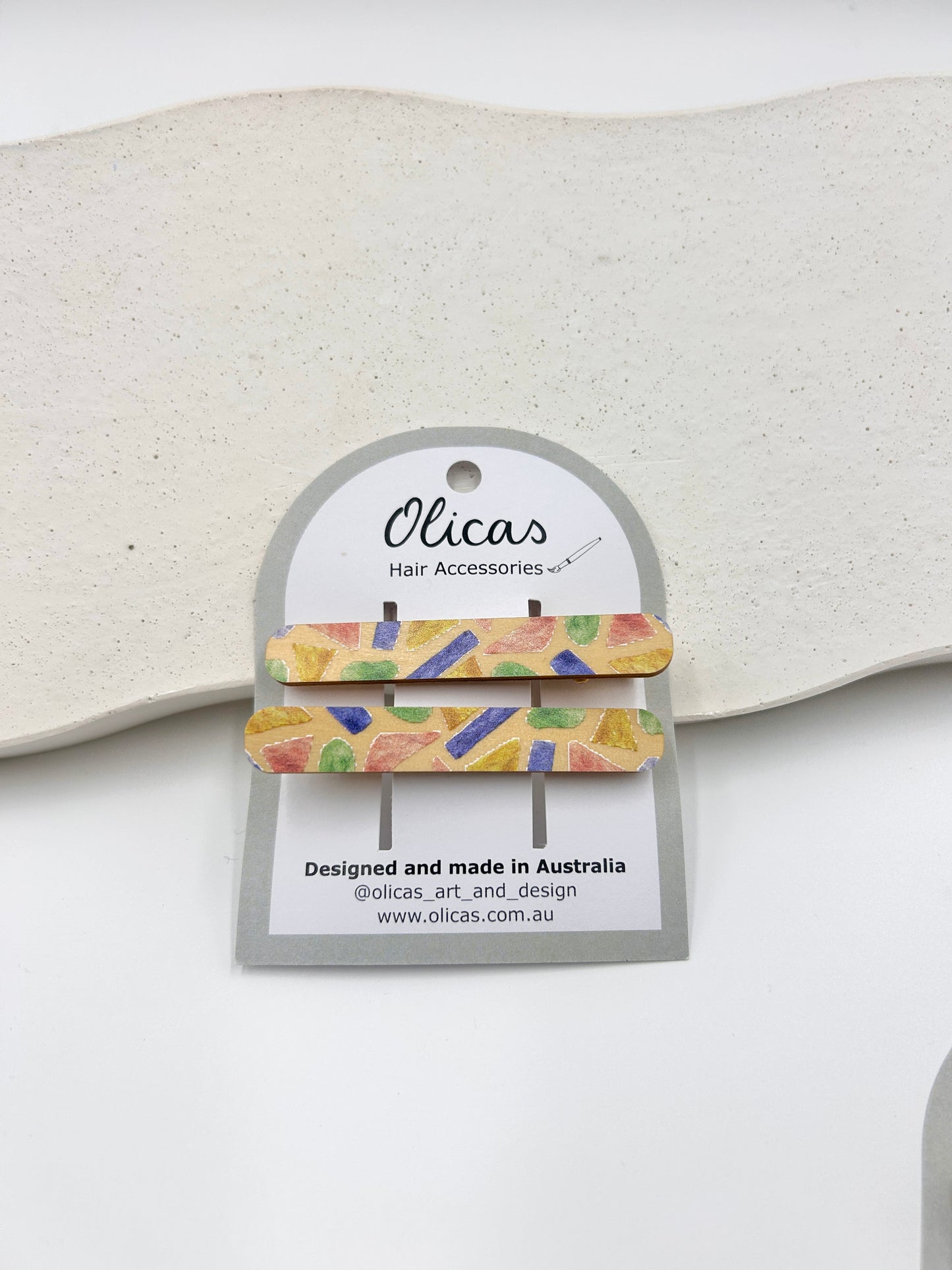 Wooden Hair Clips - in Playground Terrazo