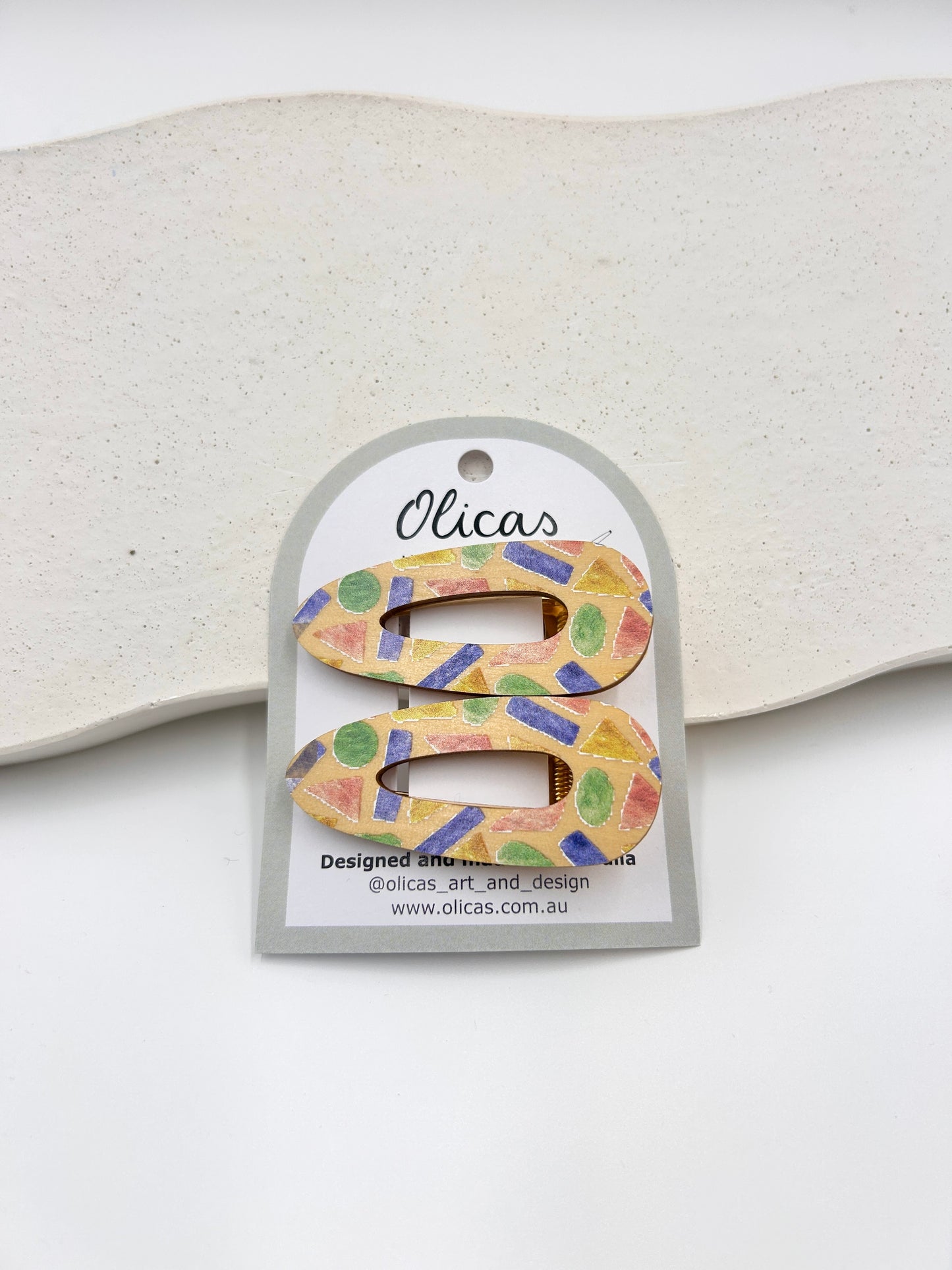 Wooden Hair Clips - in Playground Terrazo