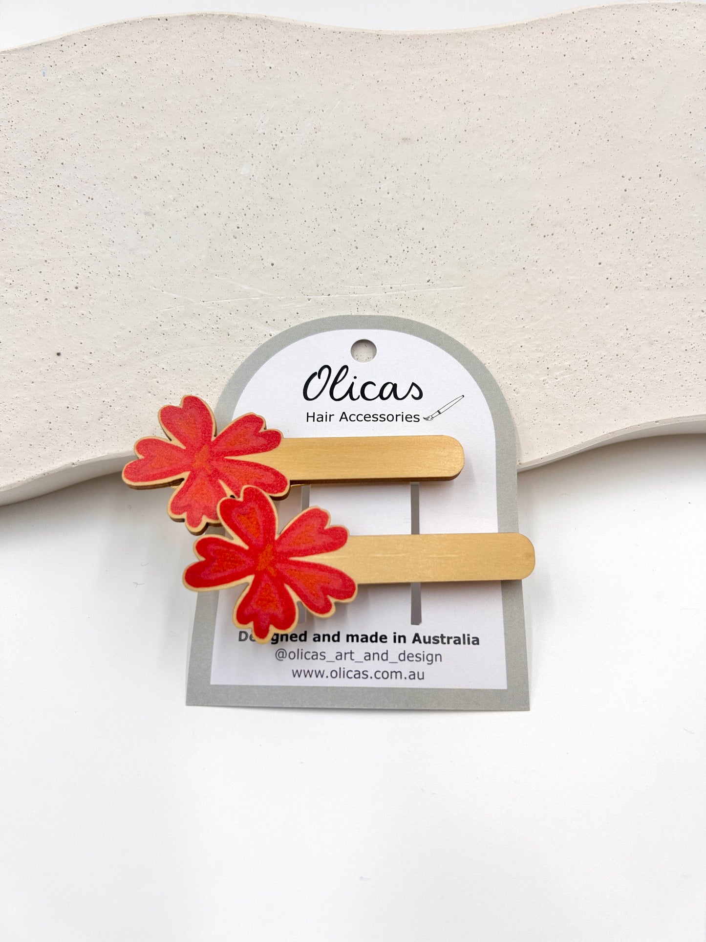 Wooden Flower Hair Clips