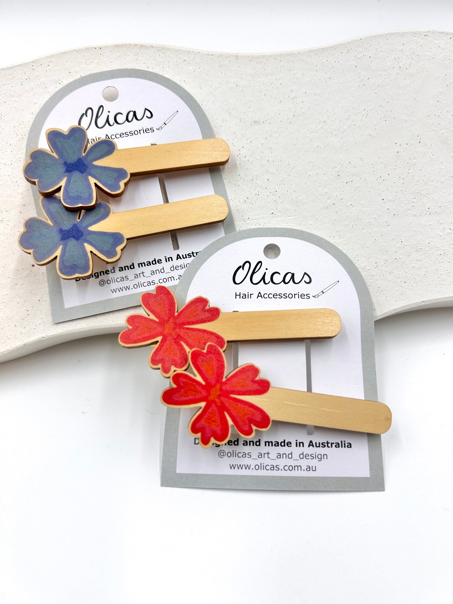 Wooden Flower Hair Clips