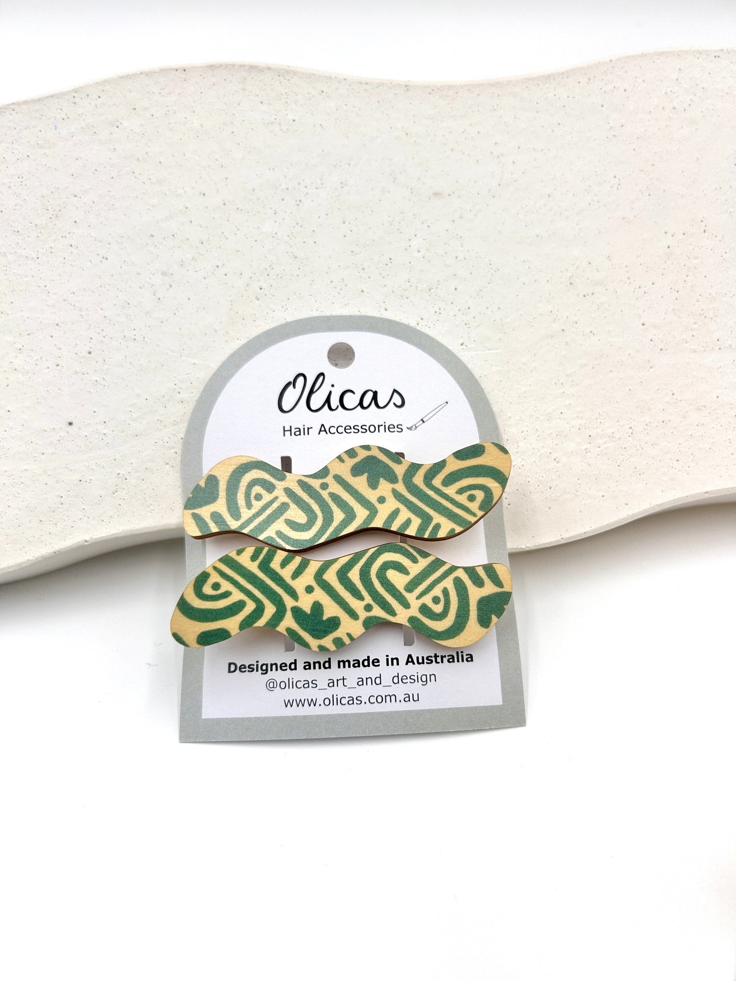 Wooden Hair Clips - in Fun Doodles Pattern