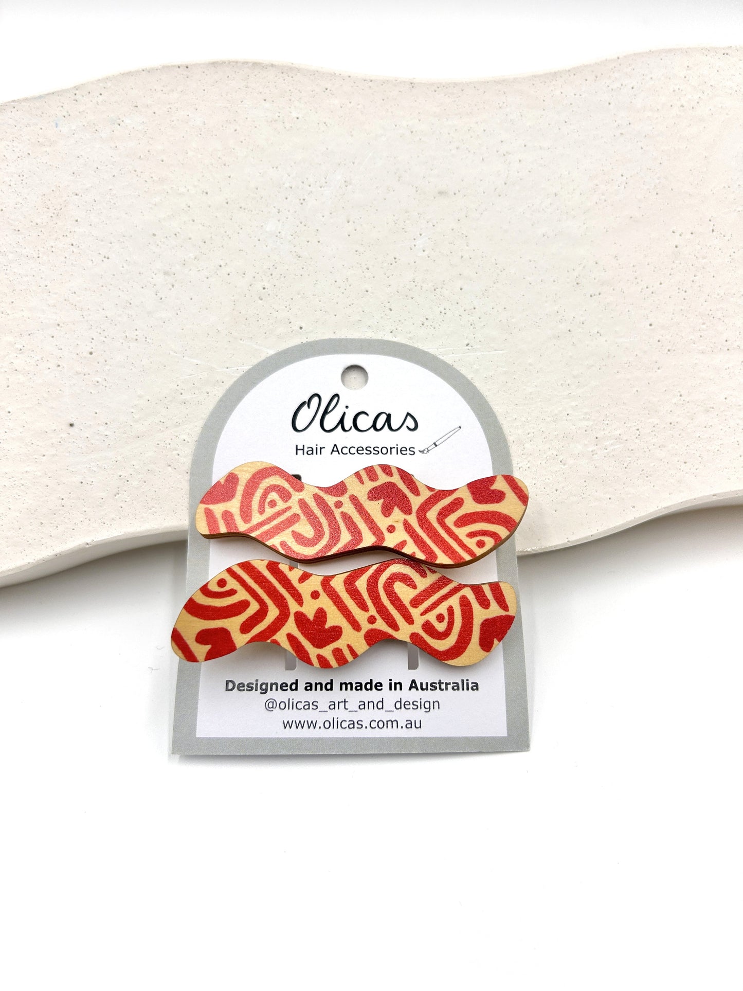 Wooden Hair Clips - in Fun Doodles Pattern