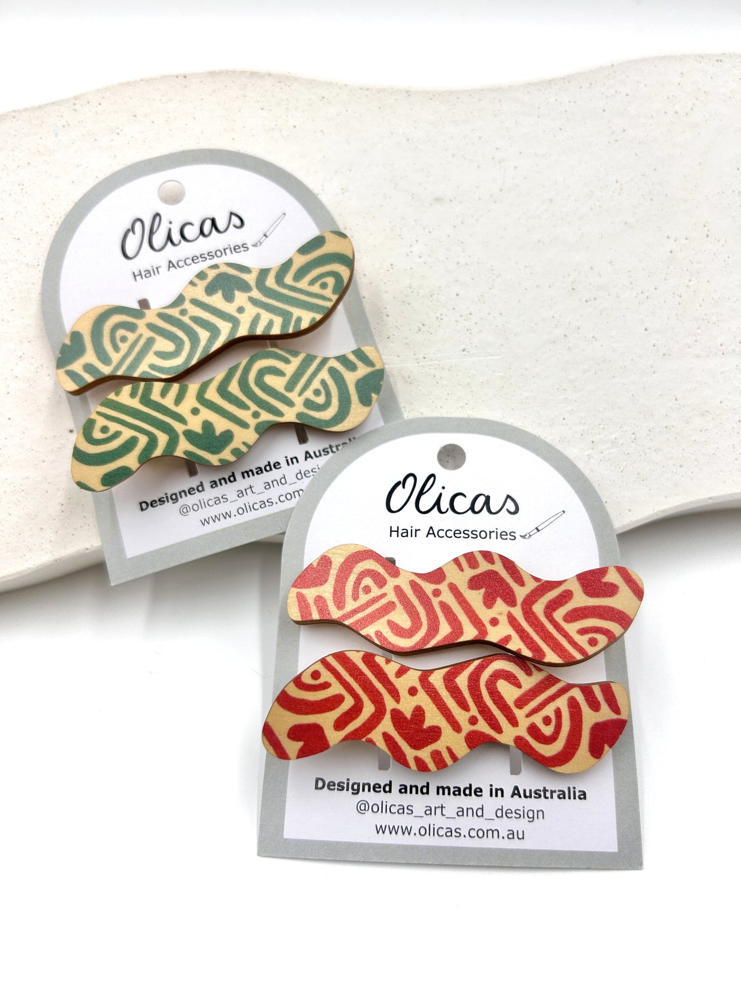 Wooden Hair Clips - in Fun Doodles Pattern