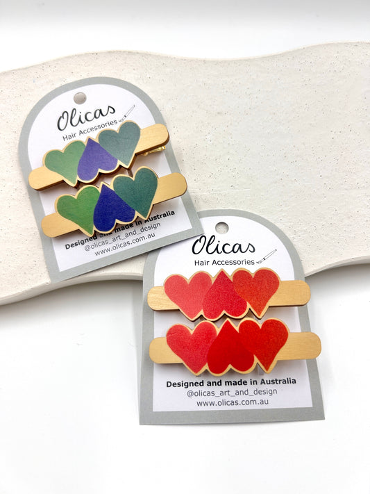 Wooden Hearts Hair Clips