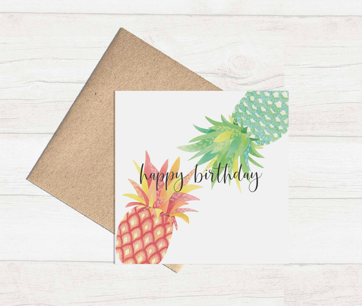 Watercolour Greeting Card - Pineapples Happy Birthday