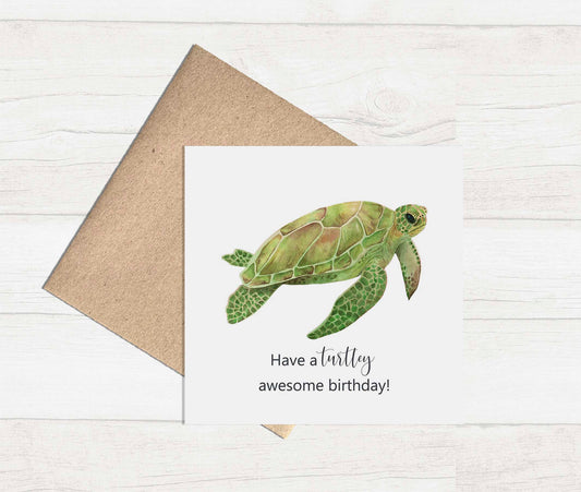 Watercolour Greeting Card - Turtley Birthday